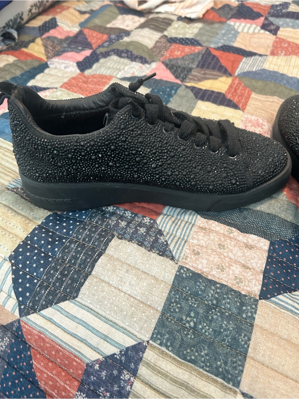 Women's Black Crystal Embellished Casual Sneakers